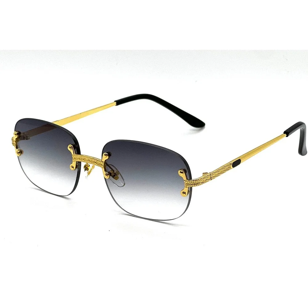 Rimless Sunglasses Men Rectangle Gold Frame Blue‎ Lens Fashion Shades